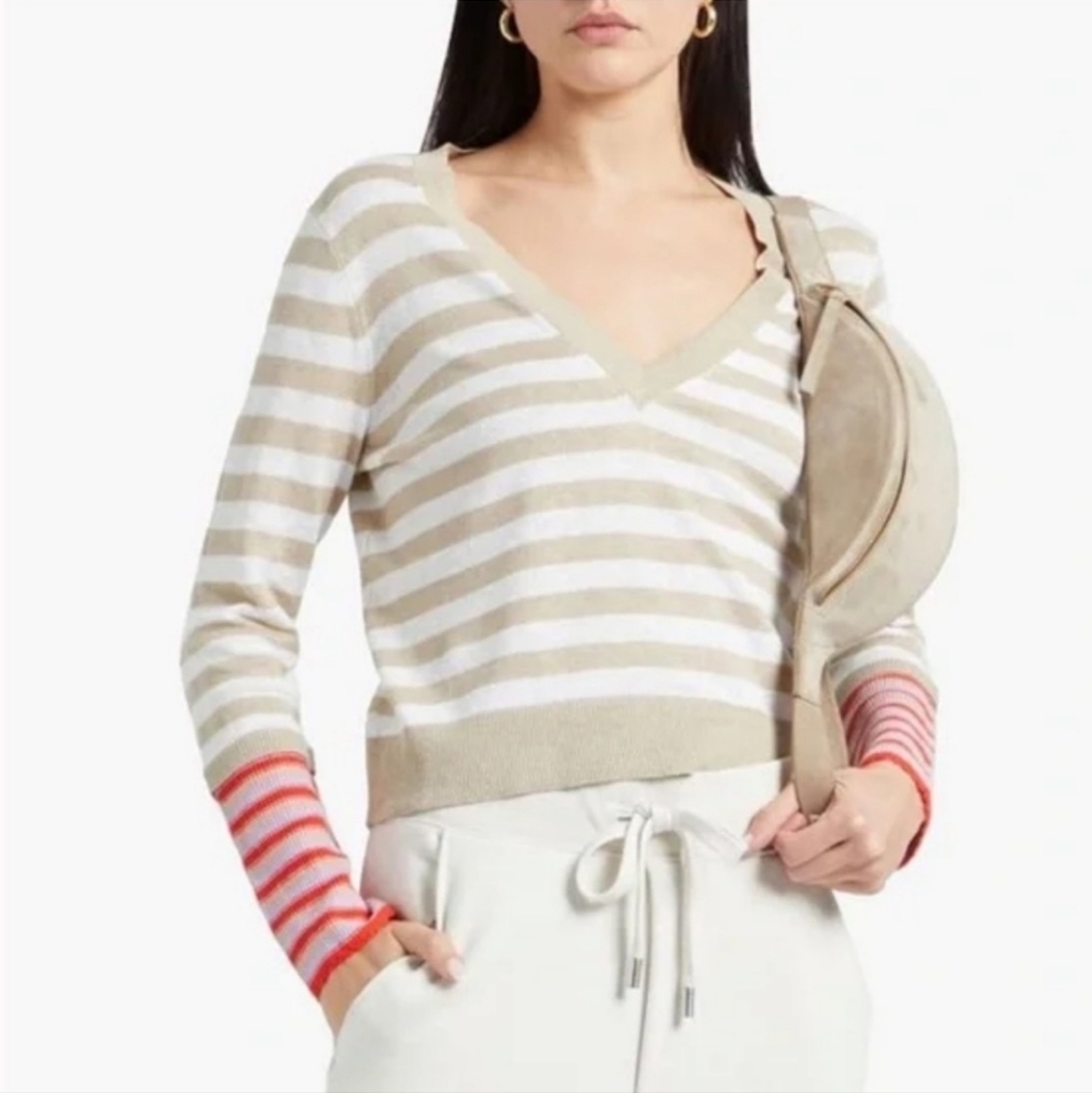 Veronica Beard Florrie Linen Cotton Blend Striped Knit sweater